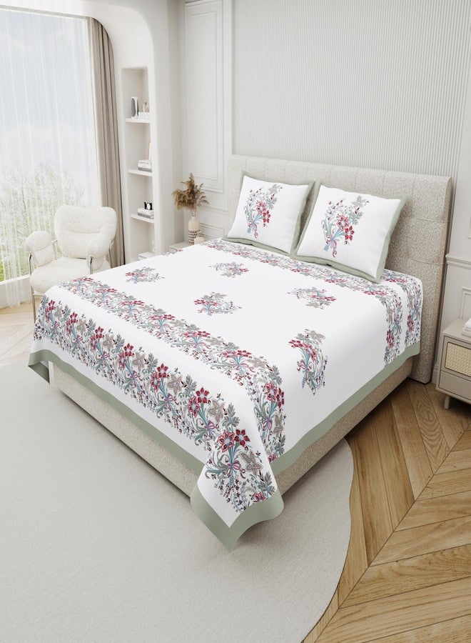 DE CAMA Since 1997 | 100% Cotton 300 TC Premium King Size Bedsheet for Double Bed (90 x 108 Inch) with 2 Pillow Covers Set (17 x 27 Inch) Designer Printed Bedsheet Set - Luxe Bloom Pink - Image 3