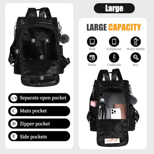 PINCNEL Women Backpack Purse Waterproof Nylon Anti-theft Rucksack Lightweight Shoulder Bag - Image 3