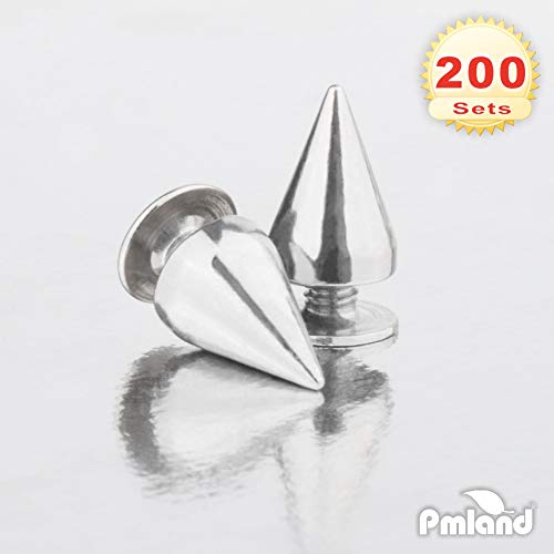 PMLAND 200 Sets/Pairs 9.5mm Silver Cone Spikes Screwback Studs DIY Craft Cool Rivets Punk - Image 2