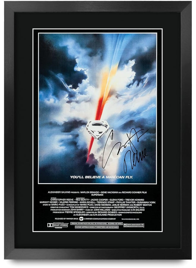 HWC Trading HWC Trading Superman Movie Poster Christopher Reeve 16 x 12 inch Framed Gift Signed Printed Autograph Film Print Photo Picture Display - 16" x 12" Framed  - Image 1