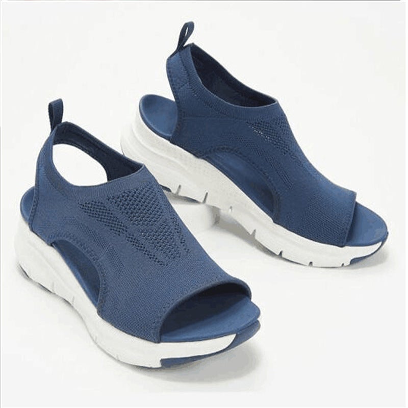 2023 New Foreign Trade Summer Flying Weaving Sports Sandals Women's Platform Shoes Flat Platform Shoes Stretch Cloth Peep Toe Sandals - Image 4