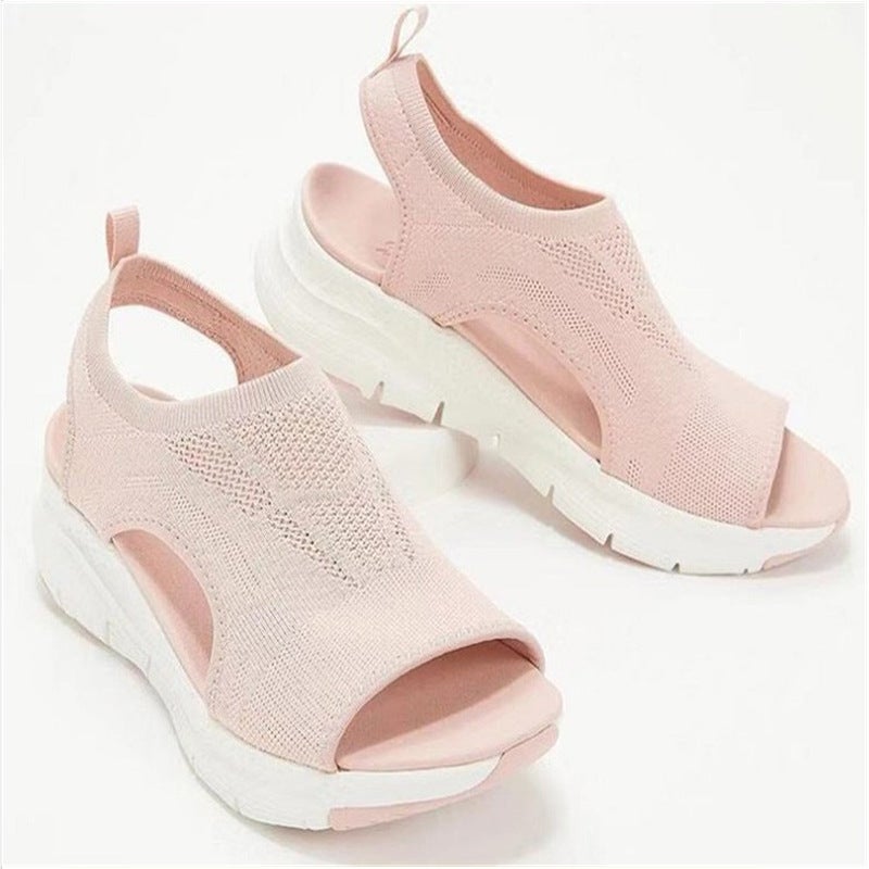 2023 New Foreign Trade Summer Flying Weaving Sports Sandals Women's Platform Shoes Flat Platform Shoes Stretch Cloth Peep Toe Sandals - Image 2