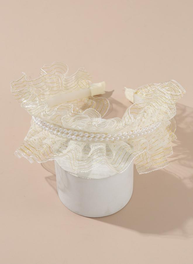 Take Two Girls Lace Faux Pearl Decor Headband - Image 5