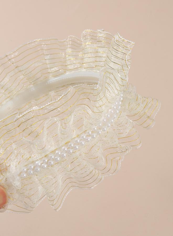 Take Two Girls Lace Faux Pearl Decor Headband - Image 1