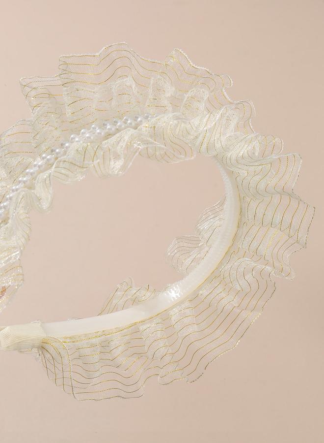 Take Two Girls Lace Faux Pearl Decor Headband - Image 2