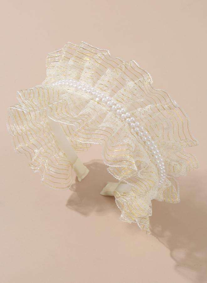 Take Two Girls Lace Faux Pearl Decor Headband - Image 4