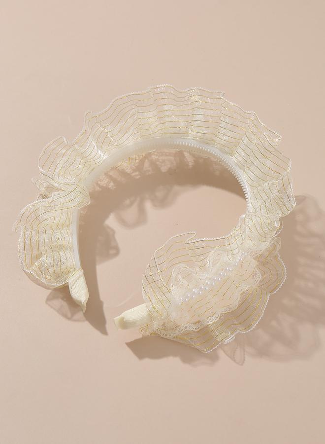 Take Two Girls Lace Faux Pearl Decor Headband - Image 3