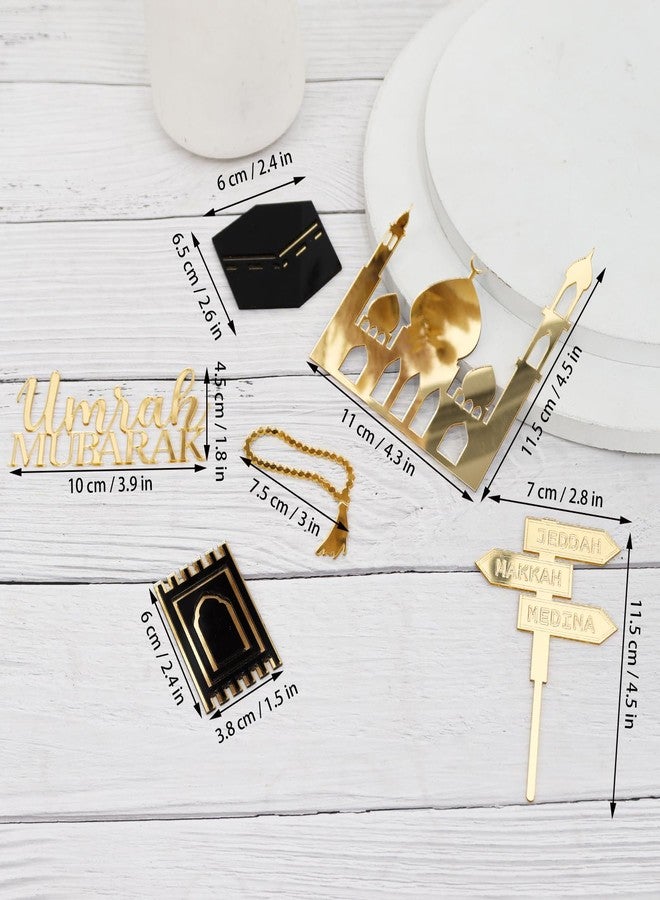Crazy Night Golden Acrylic Hajj Mubarak Cake Topper pack of 6,Islamic Celebration Decoration for Hajj & Umrah, Elegant Muslim Party Supplies - Image 2