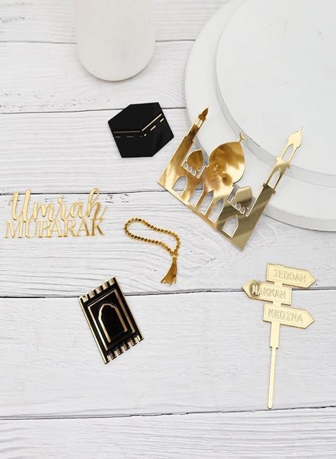 Crazy Night Golden Acrylic Hajj Mubarak Cake Topper pack of 6,Islamic Celebration Decoration for Hajj & Umrah, Elegant Muslim Party Supplies - Image 1