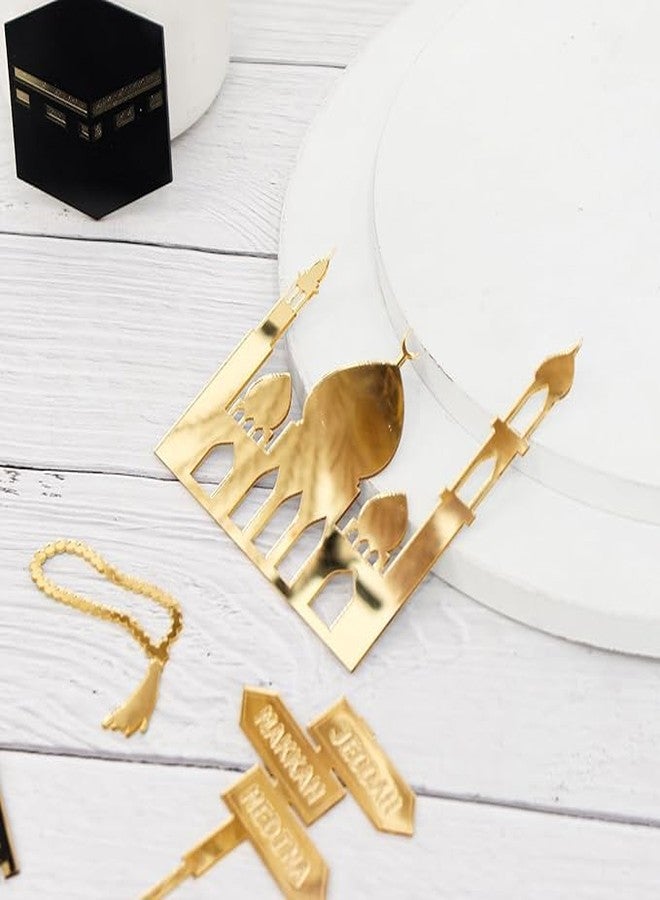 Crazy Night Golden Acrylic Hajj Mubarak Cake Topper pack of 6,Islamic Celebration Decoration for Hajj & Umrah, Elegant Muslim Party Supplies - Image 3