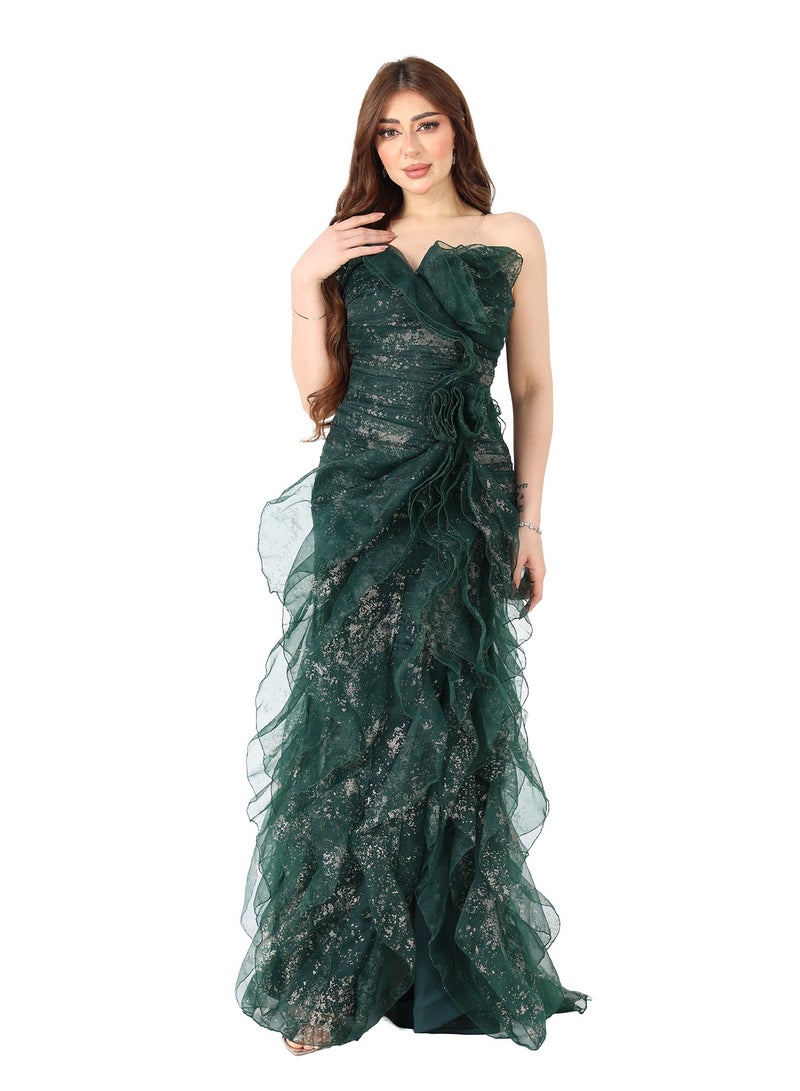 MODERN DESIGNER A luxurious evening dress with an elegant and modern cut that steals hearts Its design with soft pleats highlights the beauty of the body and adds a charming feminine touch  - Image 1
