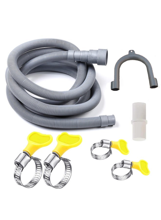 Universal Drain Hose Extension Kit – 2M Flexible Discharge Hose for Washer & Dishwasher, PP Corrugated Tube with Adapter & 4 Clamps, U-Bend Holder - Image 1