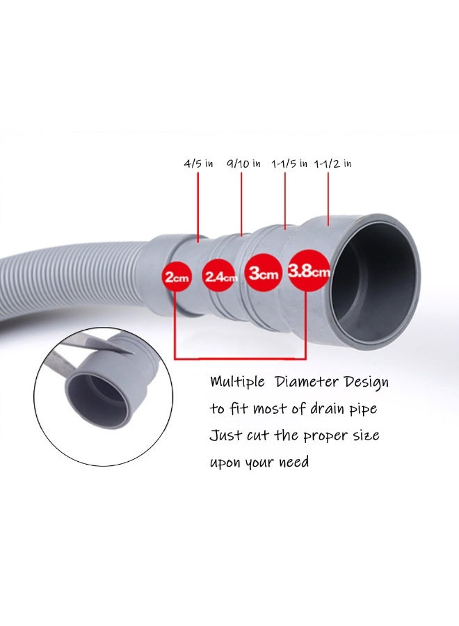 Universal Drain Hose Extension Kit – 2M Flexible Discharge Hose for Washer & Dishwasher, PP Corrugated Tube with Adapter & 4 Clamps, U-Bend Holder - Image 2