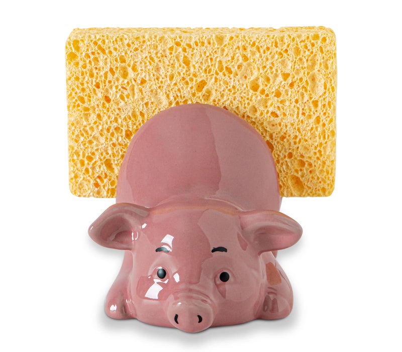 GABROC Pig Sponge Holder For Kitchen Sink Sponge Holder Ceramic Dish Sponges Holder Pink Kitchen Sponge Holders - Adorable And Functional Sink Caddy - Image 1