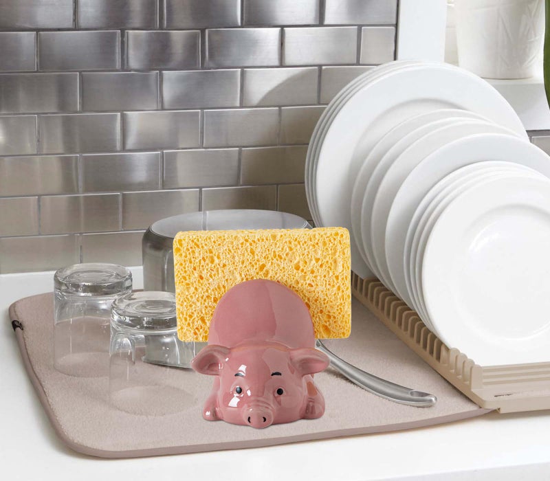 GABROC Pig Sponge Holder For Kitchen Sink Sponge Holder Ceramic Dish Sponges Holder Pink Kitchen Sponge Holders - Adorable And Functional Sink Caddy - Image 3