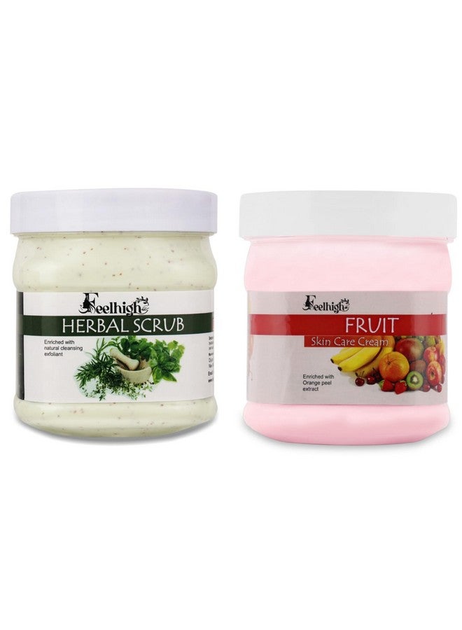 FEELHIGH مجموعة تقشير الجسم Feelhigh لإزالة السمرة والترطيب المكثف | مقشر وجه وجسم بالأعشاب 500 مل وكريم وجه وجسم بالفواكه 500 مل مجموعة لبشرة ناعمة وسلسة | للرجال والنساء | لجميع أنواع البشرة - Image 1