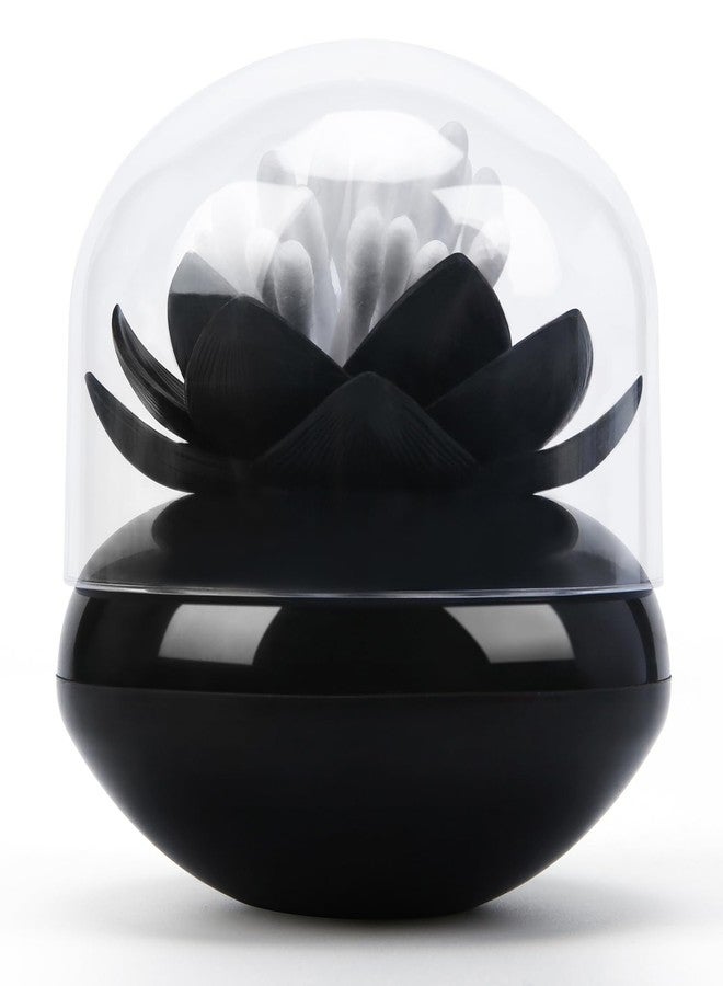 Bloss Lotus Cotton Swab Holder Cotton Swabs Bud Small QTips Box Toothpicks Container Flower Bathroom Decor - Black - Image 1