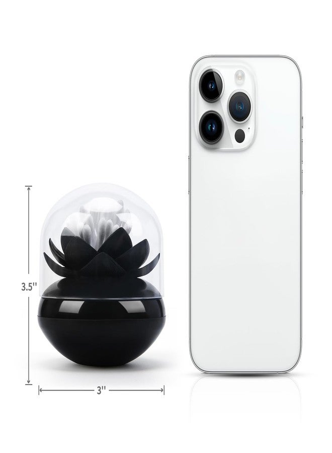 Bloss Lotus Cotton Swab Holder Cotton Swabs Bud Small QTips Box Toothpicks Container Flower Bathroom Decor - Black - Image 5