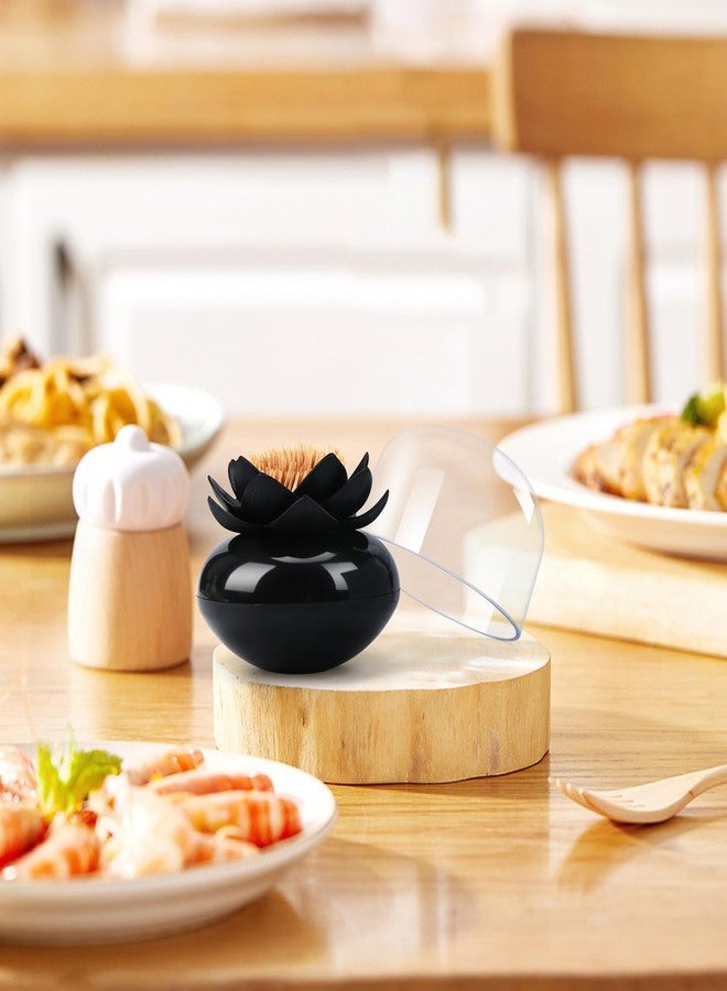 Bloss Lotus Cotton Swab Holder Cotton Swabs Bud Small QTips Box Toothpicks Container Flower Bathroom Decor - Black - Image 4