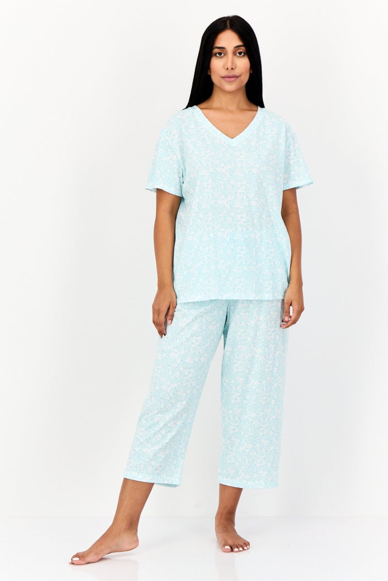 Celestial Dreams Women 2Pcs Floral Pattern Sleepwear Set, Multicolor - Image 1