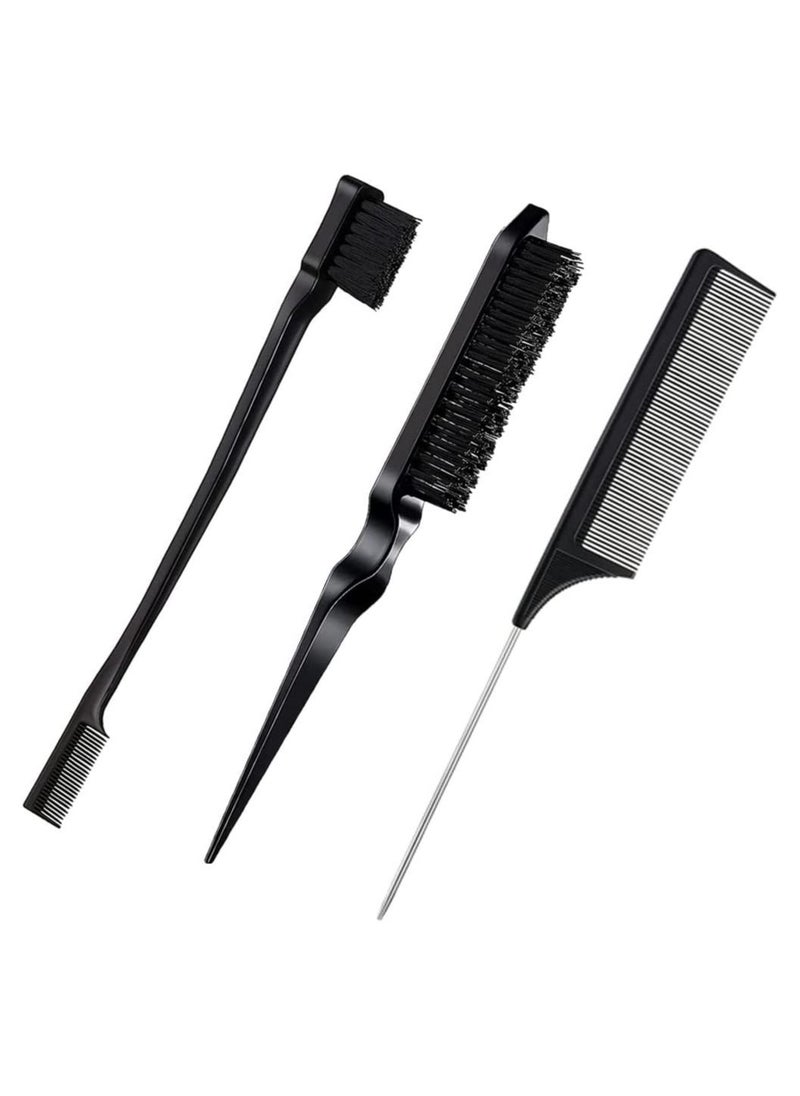 RATSAW 3 Pcs Hair Teasing Brush Set Slick Brush Set Hair Edge Brush and Comb Set Bristle Hair Brush Teasing Comb Hairdressing Styling Grooming Combs  - Image 1