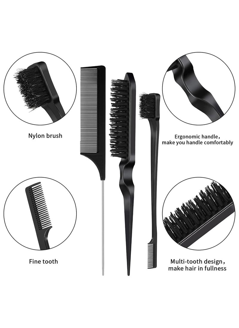 RATSAW 3 Pcs Hair Teasing Brush Set Slick Brush Set Hair Edge Brush and Comb Set Bristle Hair Brush Teasing Comb Hairdressing Styling Grooming Combs  - Image 3