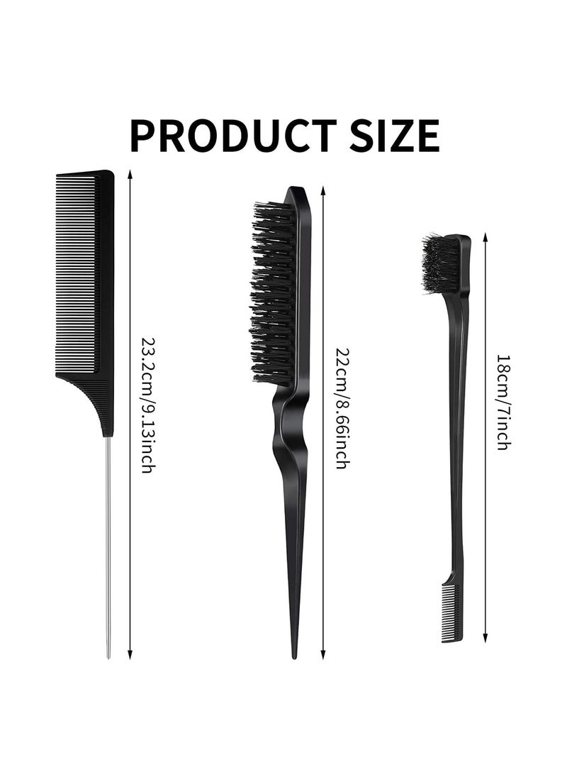 RATSAW 3 Pcs Hair Teasing Brush Set Slick Brush Set Hair Edge Brush and Comb Set Bristle Hair Brush Teasing Comb Hairdressing Styling Grooming Combs  - Image 2