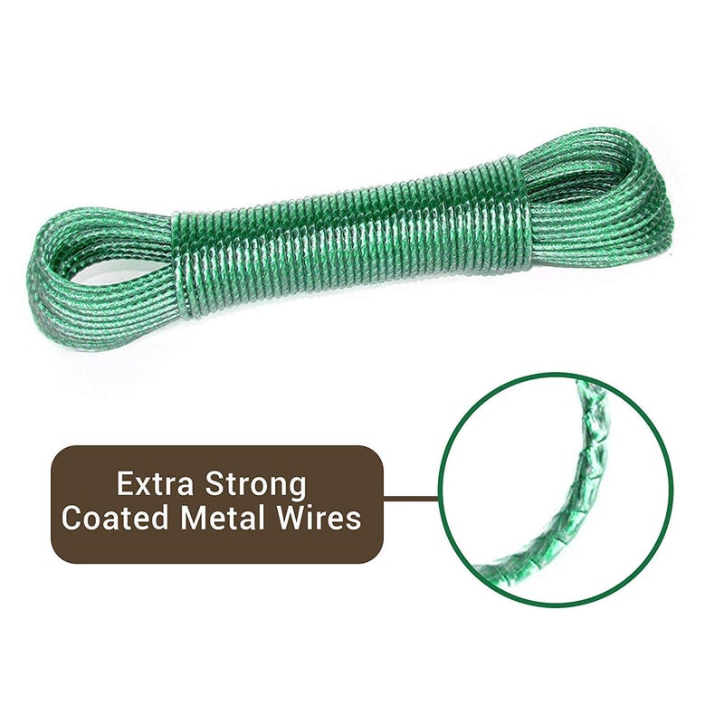 DIKANSHA 20Meter PVC Coated Steel AntiRust Wire Rope Washing Line Clothesline with 2 Plastic Hooks Multicolour Pack of 2 - Image 3