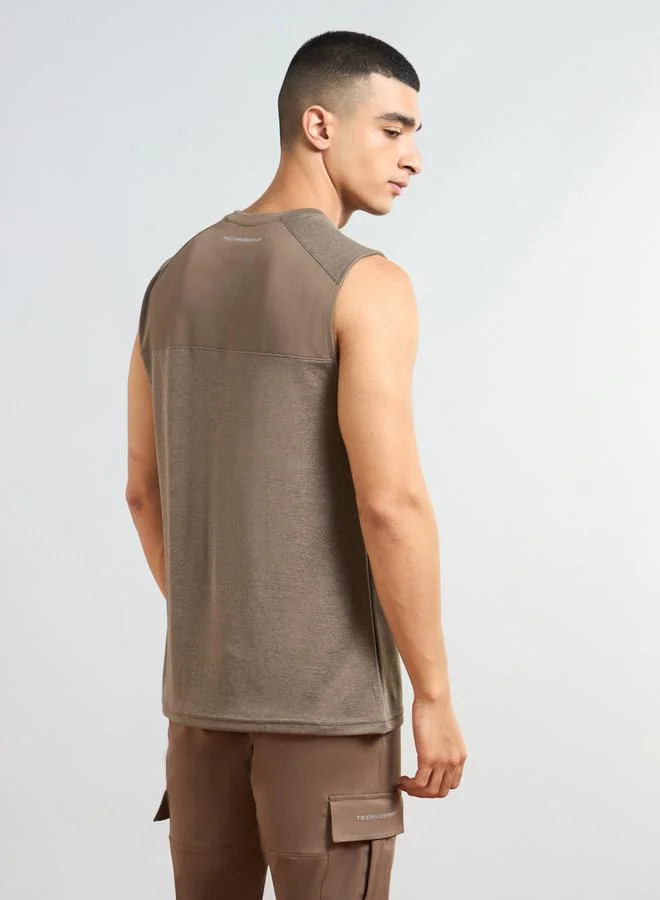 Technosport Technosport Men Solid Slim Fit Tank T-Shirt with Logo Print