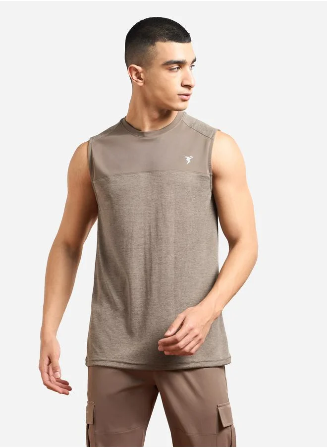 تكنوسبورت Technosport Men Solid Slim Fit Tank T-Shirt with Logo Print