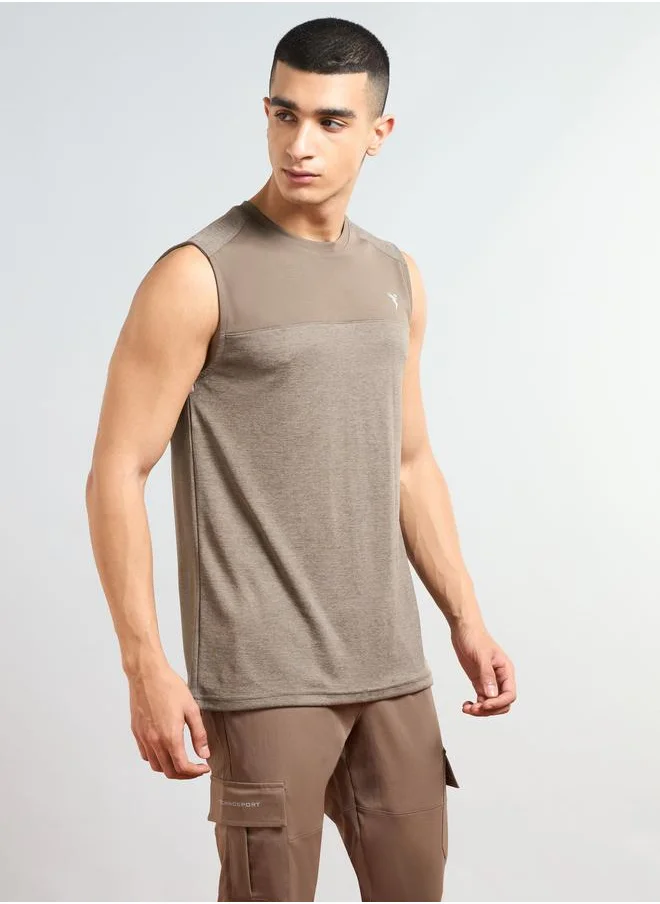 تكنوسبورت Technosport Men Solid Slim Fit Tank T-Shirt with Logo Print