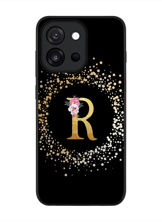 For OnePlus 13s / 13T Case,Slim fit Camera Protection, Shockproof Thin Phone cover  - Custom Monogram Floral - R ( Black )