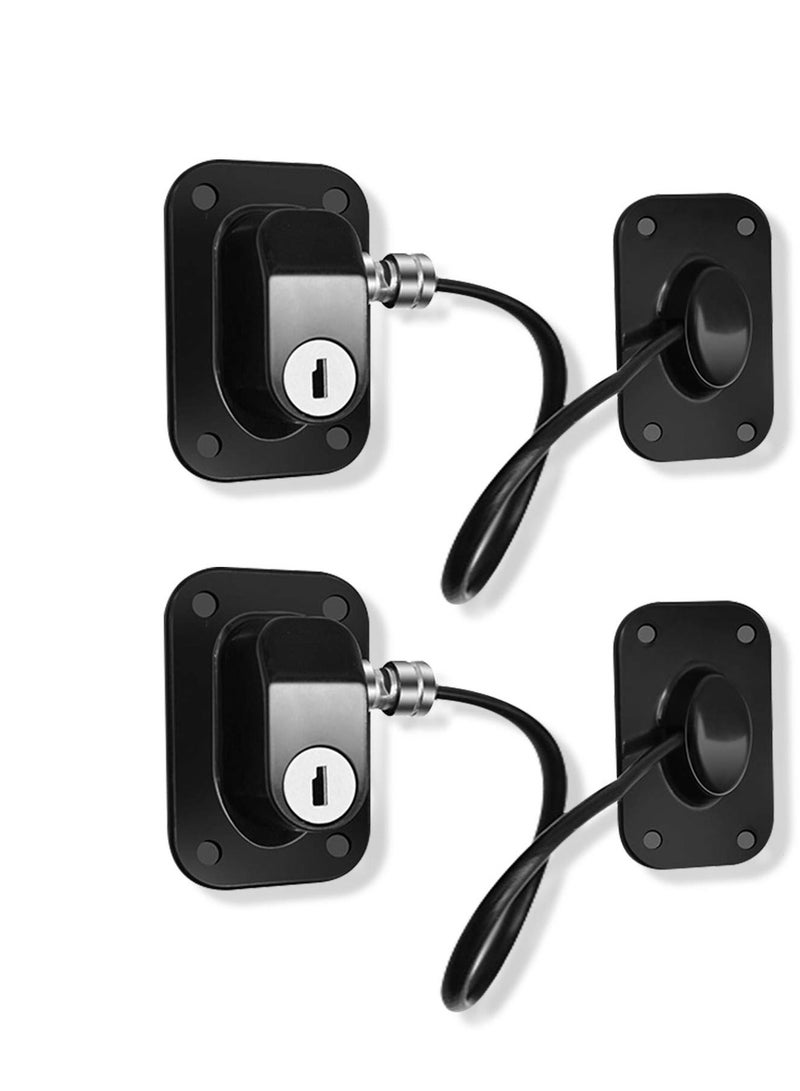 Refrigerator Lock with Key Self-adhesive Freezer Door Drawer Lock Without Punching Child Safety Lock Furniture Sliding Window Limiter Mini Anti-theft Lock (2 Pieces, Black) - Image 1