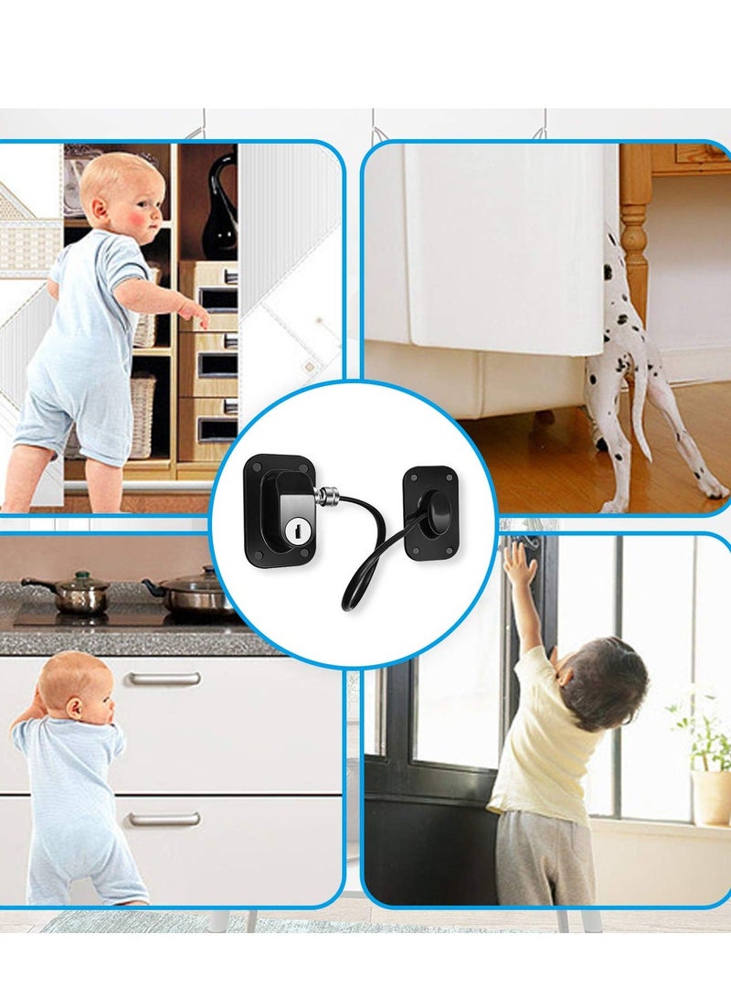Refrigerator Lock with Key Self-adhesive Freezer Door Drawer Lock Without Punching Child Safety Lock Furniture Sliding Window Limiter Mini Anti-theft Lock (2 Pieces, Black) - Image 5