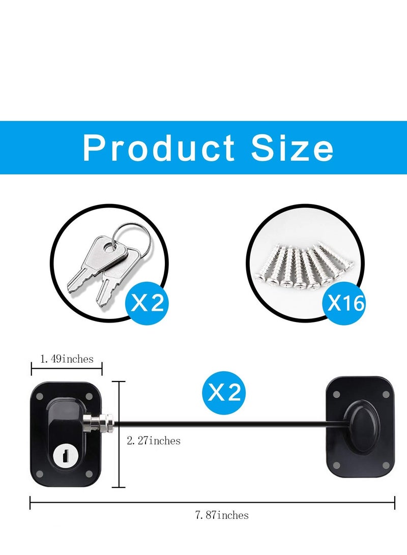 Refrigerator Lock with Key Self-adhesive Freezer Door Drawer Lock Without Punching Child Safety Lock Furniture Sliding Window Limiter Mini Anti-theft Lock (2 Pieces, Black) - Image 3