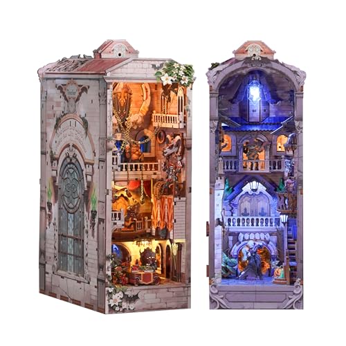 Tonecheer DIY Book Nook Kit for Adults DoubleSided Booknook Wooden 3D Puzzle Bookend Miniature House Kit Fantasy Bookshelf Decor with Dust Cover and LED Light for Birthday Gifts Monster Carnival - Image 1