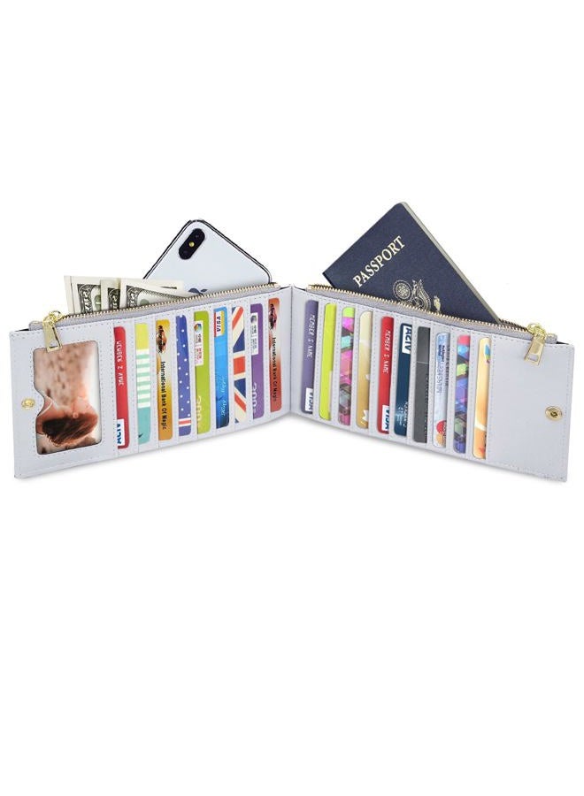 Coco Rossi Womens RFID Blocking Multi Card Organizer Bifold Wallet with Zipper Pocket,Grey Flowers - Image 5