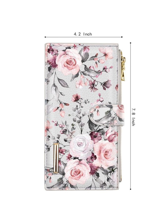 Coco Rossi Womens RFID Blocking Multi Card Organizer Bifold Wallet with Zipper Pocket,Grey Flowers - Image 3