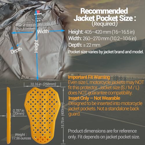 Surlim CE Level 2 Motorcycle Back Protector Motorcycle Armor Insertonly Back Protection for Motorcycle Jackets with Large Back Protector Pockets Back - Image 3