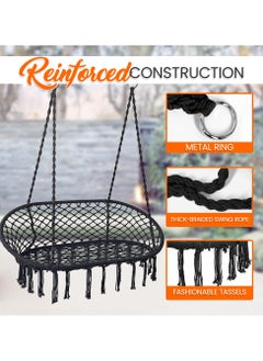 XiuWoo Home Hammock Chair Hanging Rope Swing Chair, Double Macrame Cotton Woven Thick-Braided Swing Rope, for Indoor & Outdoor, includes Hardware Kit  - Image 4