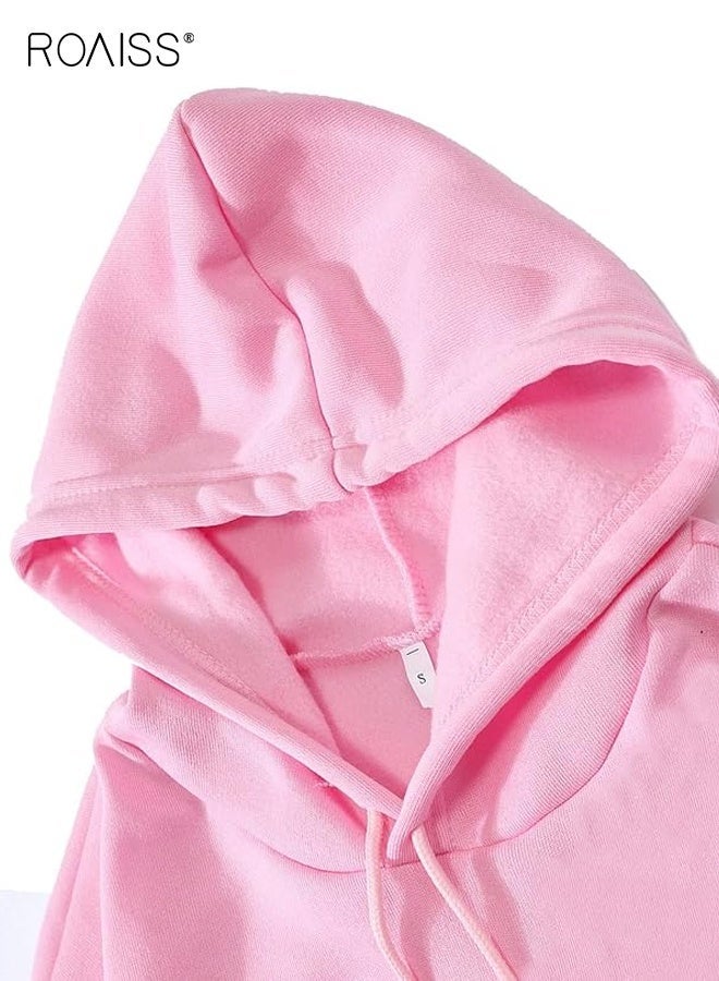 Men's Pink Oversized Streetwear Pullover Hoodie - Drawstring Hooded Drop Shoulder Long Sleeve with Pocket, Casual Spring Fall Comfort Fit Sweatshirt in Solid Color image 4