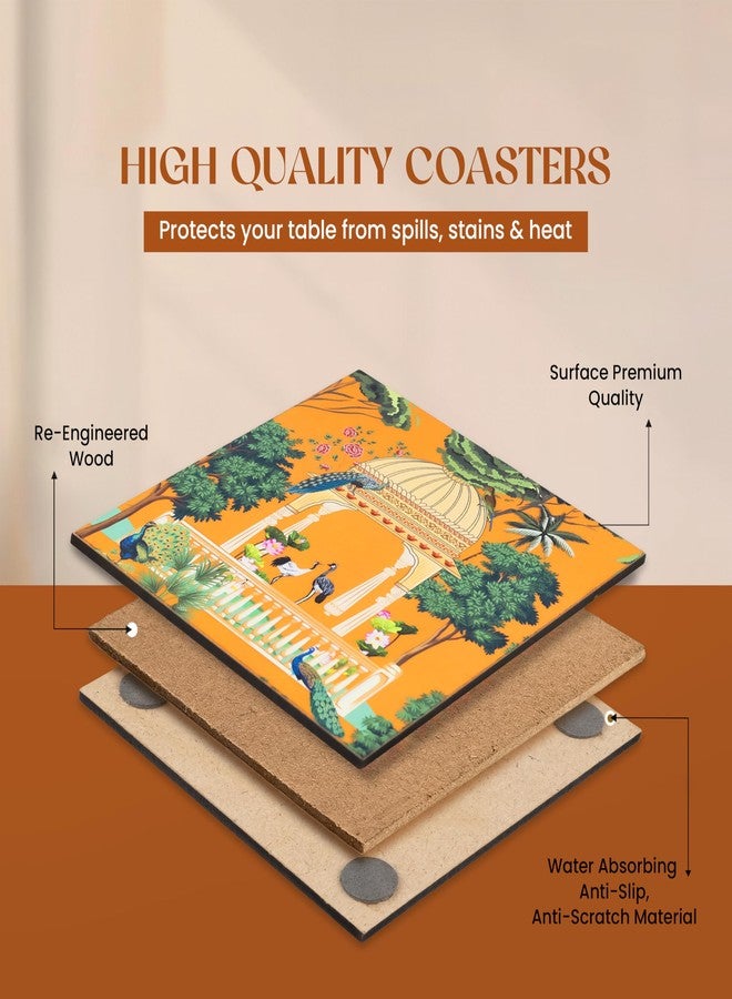 Birch & Co. صينية خشبية للتقديم - 4 قواعد أكواب مجانية - 12 بوصة × 12 بوصة - صينية تقديم - طقم صواني للزينة - صواني شاي - صينية قهوة كبيرة - صينية MDF فاخرة - صواني تقديم خشبية - صينية راتنج، تصميم تراثي - Image 5