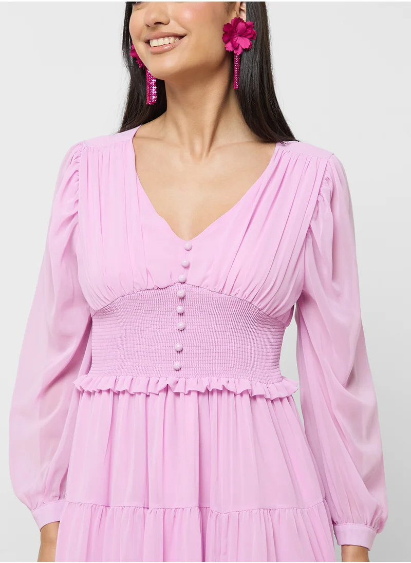 ELLA Shirred Wiast Tiered Dress