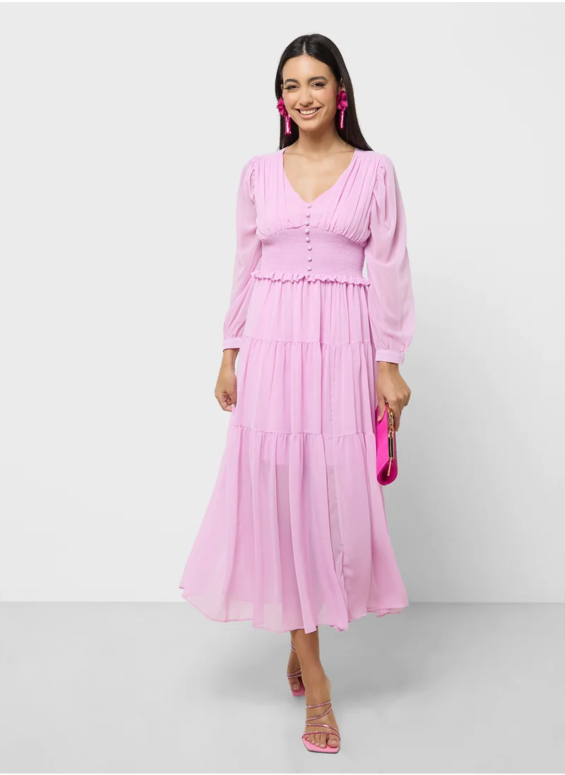ELLA Shirred Wiast Tiered Dress