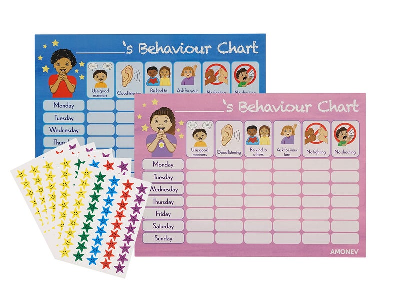 Amonev Behaviour Reward Charts for Boys and Girls Toddlers Twin Pack with 225 Star Stickers Included - Image 1