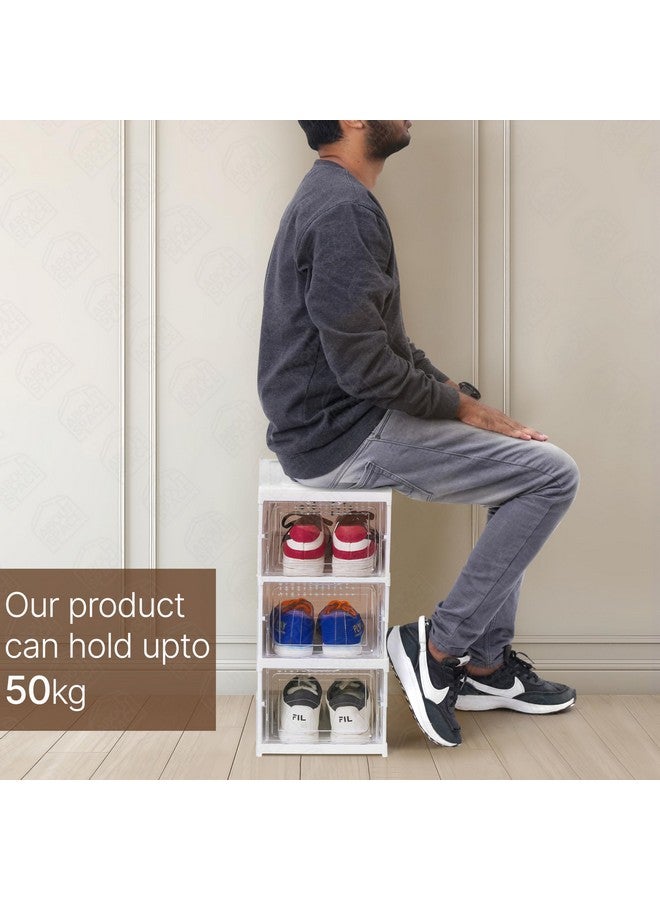 ABOUT SPACE Sneaker Box- 3 Tier Shoe Rack | Collapsible Shoe Organiser With Door-Foldable Sneaker Crates Footwear Organiser For Men, Women, Heels, Boots, Loafers, Sneakers, Slippers (White) - Plastic - Image 3