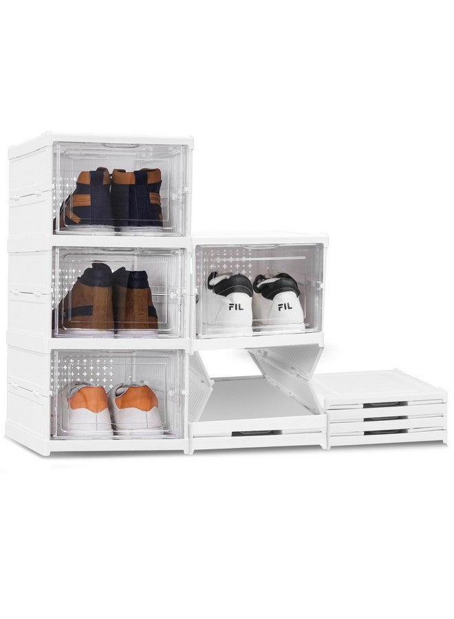 ABOUT SPACE Sneaker Box- 3 Tier Shoe Rack | Collapsible Shoe Organiser With Door-Foldable Sneaker Crates Footwear Organiser For Men, Women, Heels, Boots, Loafers, Sneakers, Slippers (White) - Plastic - Image 1