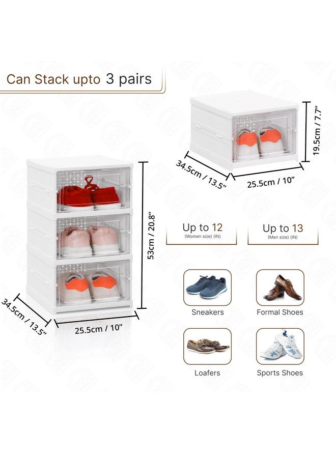 ABOUT SPACE Sneaker Box- 3 Tier Shoe Rack | Collapsible Shoe Organiser With Door-Foldable Sneaker Crates Footwear Organiser For Men, Women, Heels, Boots, Loafers, Sneakers, Slippers (White) - Plastic - Image 2