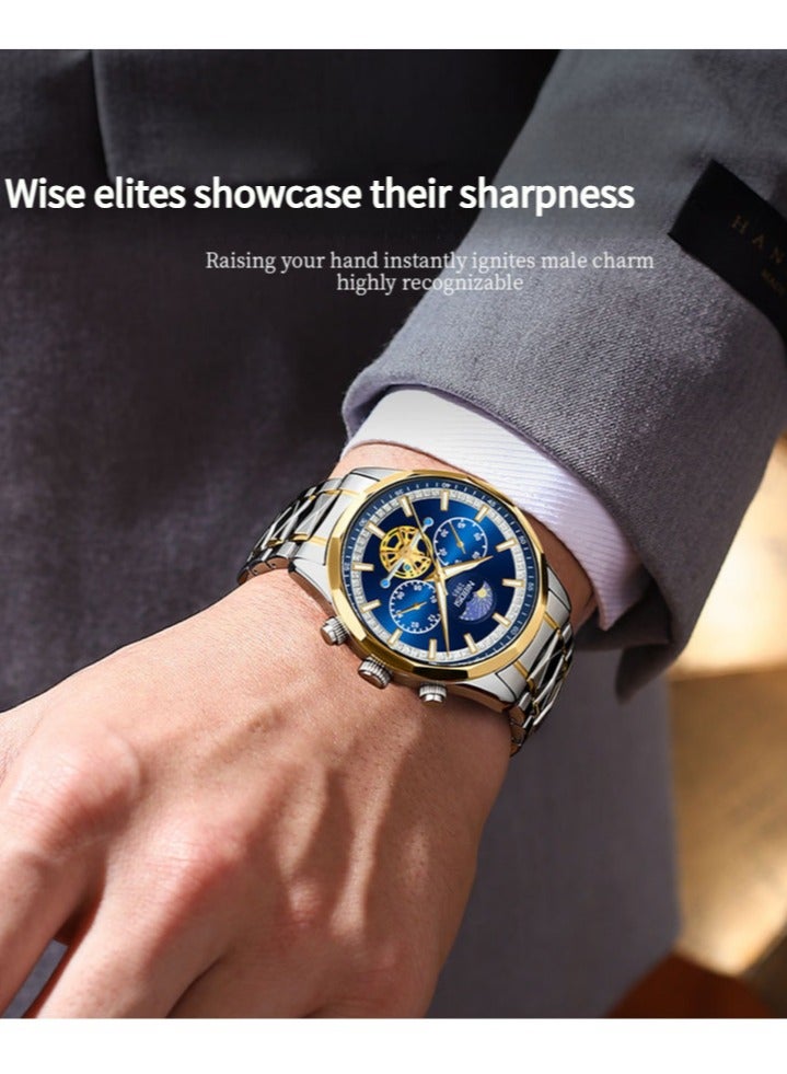 NIBOSI Men's Fashion Business Quartz Blue Dial Water Resistant with Two-Tone Stainless Steel Band Watch - Image 2