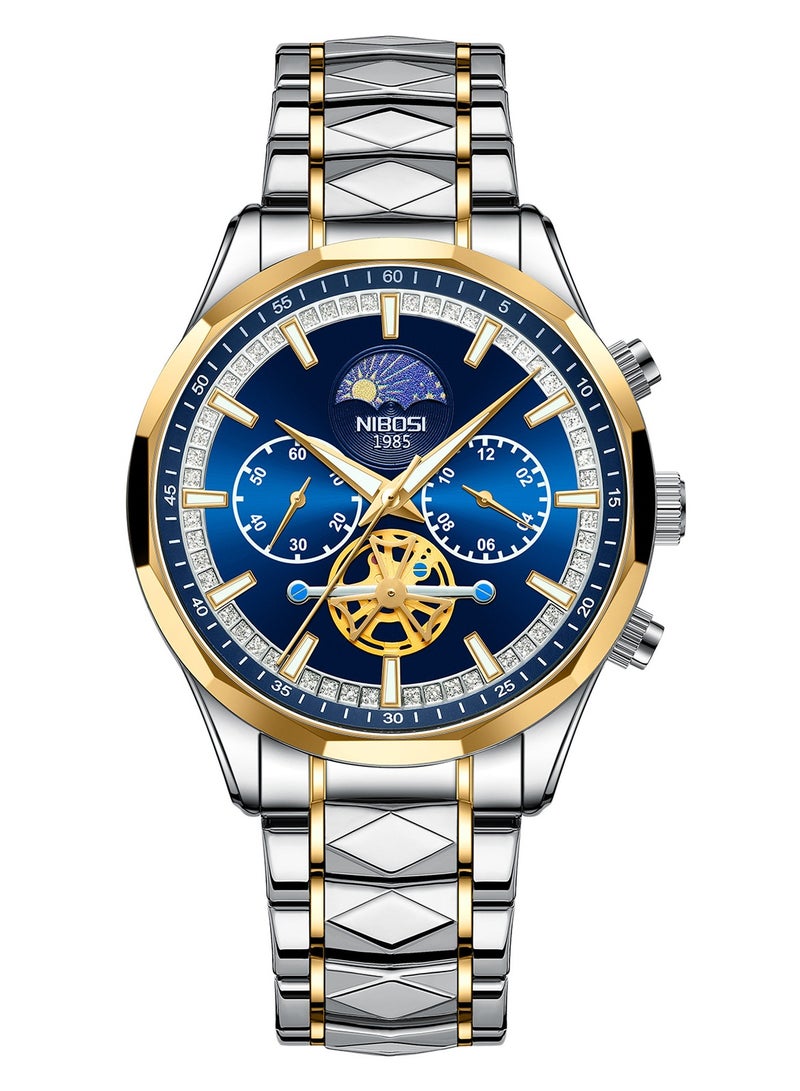 NIBOSI Men's Fashion Business Quartz Blue Dial Water Resistant with Two-Tone Stainless Steel Band Watch - Image 1